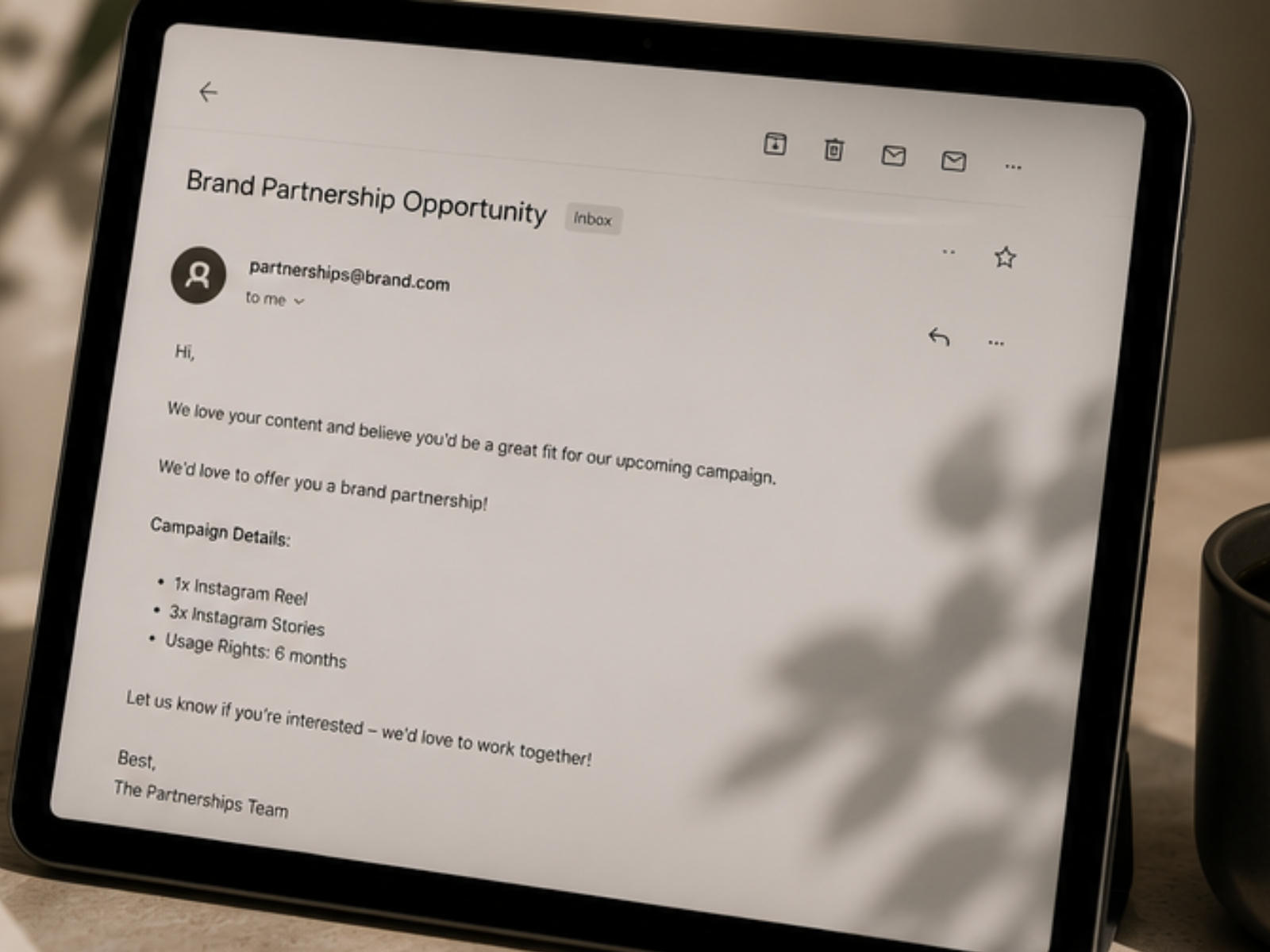 Creator management brand deal email